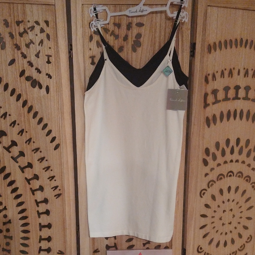 French Affair Black and White Strap Tank Tops